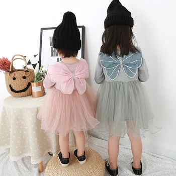 2021 Nové Deti Oblečenie na Jeseň A na Jar Deti, Šaty Pre dievčatá a Dievčatá S Butterfly Dlhý Rukáv Princess Party Oblečenie 2-5y Dojčatá