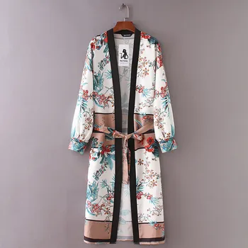 2021 Nové Dlho Kimono Cardigan Dámske Blúzky, Pás Obväz Šatkou Tlačiť Bežné Kimono Cardigan Top Bikini Zakryť Blúzka Plaviek