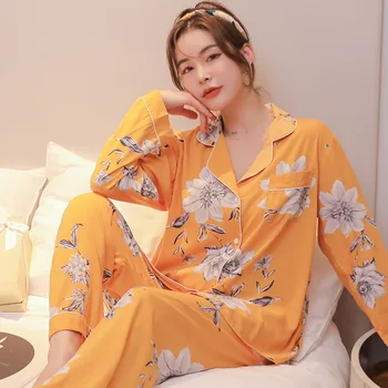 2021 Nové Dlhým rukávom Pyžamo dámske Jarné a Jesenné Bavlny, Hodvábu Domáce oblečenie Tenké Časti Japonskej Sladké Pyžamo Femme Sexy Oblek