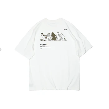 2021 Nové Letné Japonské Vtipné Mačky Cat Cat T-Shirt Nové Módne Značky Inov Komatsu Hara Sufeng Hip Hop Top Pár Krátky Rukáv