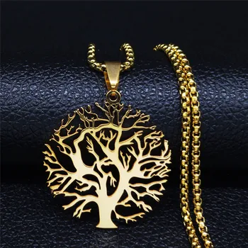 2021 Nový Strom Života, z Nehrdzavejúcej Ocele Vyhlásenie Náhrdelník pre Ženy/Mužov Zlatá Farba s Dlhým Reťazcom Náhrdelník Šperky colgante N20298