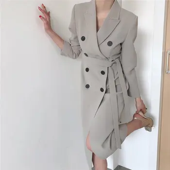 2021 Slim OL Módny, Elegantný Drážkou Minimalistický Vysoký Pás kórejský Úrad Lady Krátke Šaty Elegantné Ženy OL Práce Nosiť Šaty