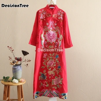 2021 tradičnej čínskej ženy cheongsam šaty pol rukáve vyšité qipao elegantné orientálna dlho qipao šaty čínske šaty