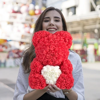 2021 Valentine Darčeky Veľkých Plyšových Rose Medveď s Box Luxusné Medveď Ruže Niesť Kvety Umelý Vianočný Darček pre Kamarátky