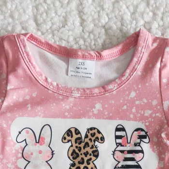 2021 Veľkonočné Pink Baby Dievčatá Nosiť Na Jar Oblečenie Krátky Rukáv Bunny Tričko Zvony Leopard Nohavice Deti Králik Oblečenie Sady