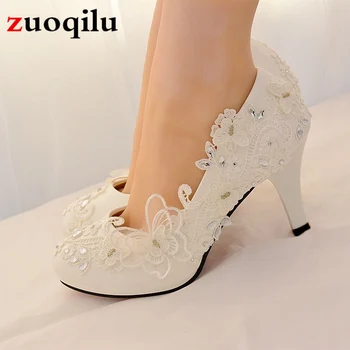 2021 vysoké podpätky svadobné topánky nevesta drahokamu čipky Luk biele dámske topánky žena platformu vysoké podpätky, topánky žien veľká veľkosť