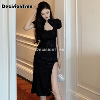 2021 čínske šaty elegantné ženy aodai štýl koleno dĺžke qipao vestidos strany svadobné šaty, sexy cheongsam orientálne šaty