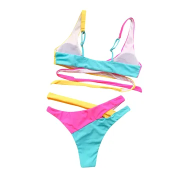2021 Ženy Farbou Čipky Bikini Set Dámske Sexy Push Up Plavky, Plážové Oblečenie Letné Obväz Čalúnená Plavky, Plavky #8