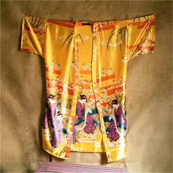 2021 Župan Ženy Satin Bridesmaid, Rúchu Vintage Kimono Vytlačené Kvetinový Župan Domov Župane Žltá Svadobné Šaty #P144