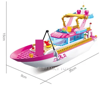 212Pcs Ružový Sen Dovolenku Yacht Stavebné Bloky Sady Priateľmi výletný DIY Stavebné Tehly Vzdelávacie Hračky pre Dievčatá