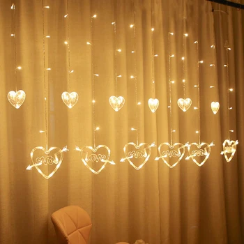 220V EÚ Plug Srdce-Láska Opony Svetlá LED Reťazec Svetlá Iny Vianočné Víla Svetla Vonku Na Party Domov Svadobné Party Decor