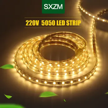 220V LED Pásy 5050 Vysoký Jas Flexibilné LED Svetlo Pásky 60LED/M, IP65 Exteriérový Vodotesný LED Pás Svetla 1m/5m/15m/25/30 m