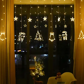220V LED Vianočné Osvetlenie Led 3m Opony Svetelné Girlandy Bell Jeleň Star Víla Svetelné Girlandy String Svetlá Pre Nový Rok Domova