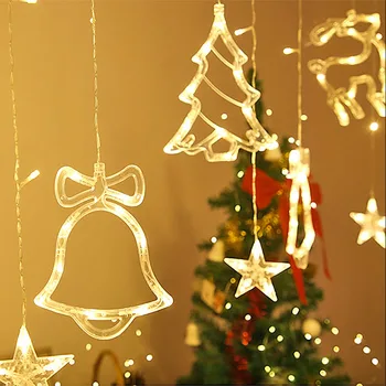 220V LED Vianočné Osvetlenie Led 3m Opony Svetelné Girlandy Bell Jeleň Star Víla Svetelné Girlandy String Svetlá Pre Nový Rok Domova