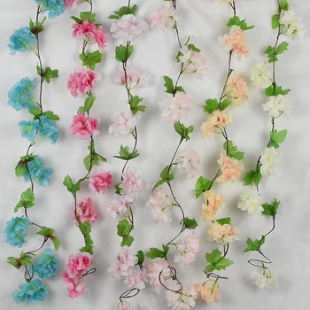 230 CM Simulácia Hodváb Cherry Blossom Ratan String Falošné Rastliny Viniča Umelé Čerešňové Kvety, Svadobné Party Domova Dodávky