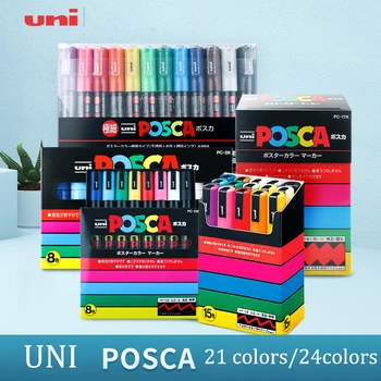 24 Farby UNI POSCA PC-5m Reklama Graffiti Zvýrazniť Pero Akryl Značky