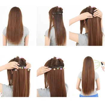 24 inchs Dlho Syntetické Vlasy Clip In predlžovanie Vlasov žiaruvzdorné Hairpiece Prirodzené Vlnité Vlasy Kus MUMUPI