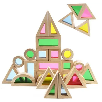 24 ks Drevených Montessori Blok Hračka Rainbow Stohovanie Stavebné Bloky pre Deti, Vzdelávacie Hračka pre deti, hračky, Vianočné narodeninám