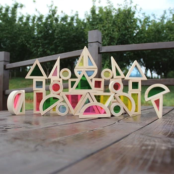 24 ks Drevených Montessori Blok Hračka Rainbow Stohovanie Stavebné Bloky pre Deti, Vzdelávacie Hračka pre deti, hračky, Vianočné narodeninám