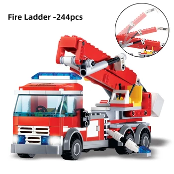244pcs Požiarne Nákladné Auto Rebrík Truck Model stavebným Tehly City Hasičom Údaje Hračka hasičské Darček pre Deti