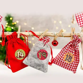 24pcs Adventný Kalendár Pre Vyplnenie Vianočný Darček Látkové Tašky S 1-24 Číslo Nálepky Vianočné Adventné Tašky Na Vianočný Darček