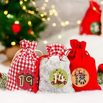 24pcs Adventný Kalendár Pre Vyplnenie Vianočný Darček Látkové Tašky S 1-24 Číslo Nálepky Vianočné Adventné Tašky Na Vianočný Darček