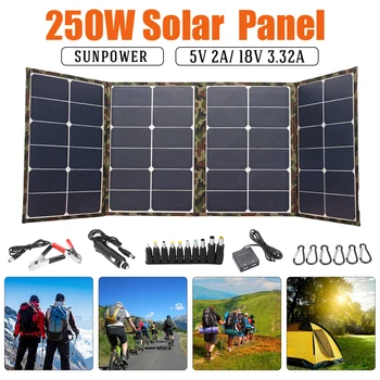 250W Skladací Solárny panel 18V Solárny Panel pre kempovanie solárne Nabíjačky pre Mobilné Power Bank pre Batériu Telefónu DC/USB Port