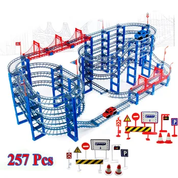 257pcs DIY Trať Auto Diecasts Hračky Koľajového Vozidla v Cestnej Zmontované Vzdelávacie Hračky pre Chilren