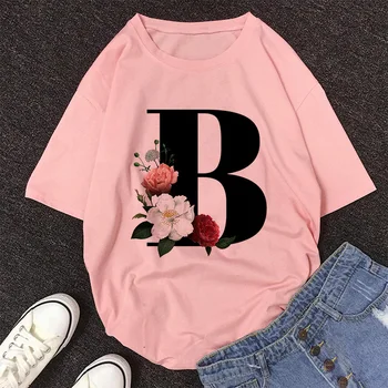 26 Anglickej Abecedy Tlač Tričko Móde Harajuku Bežné Ružová Topy T Shirt Ženy 2020 Lete Páry, Milenci, Žena T-Shirt