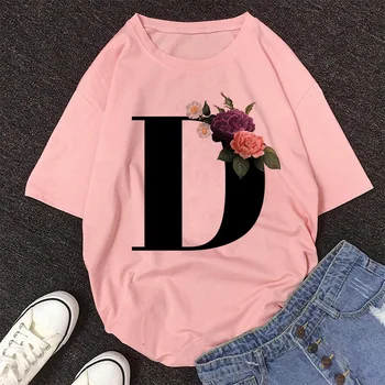 26 Anglickej Abecedy Tlač Tričko Móde Harajuku Bežné Ružová Topy T Shirt Ženy 2020 Lete Páry, Milenci, Žena T-Shirt
