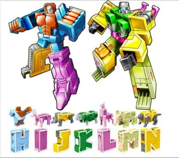 26 anglické písmená Transformuje Abecedy Dinosaura Robot Zvierat Kreatívne Vzdelávacie stavebným Hračky pre deti darček Brinquedos