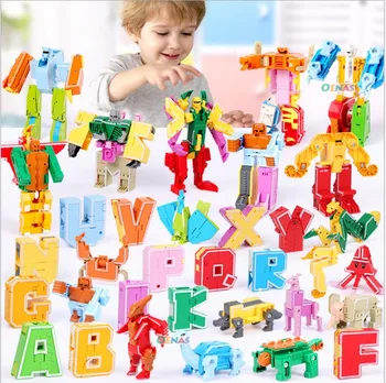 26 anglické písmená Transformuje Abecedy Dinosaura Robot Zvierat Kreatívne Vzdelávacie stavebným Hračky pre deti darček Brinquedos
