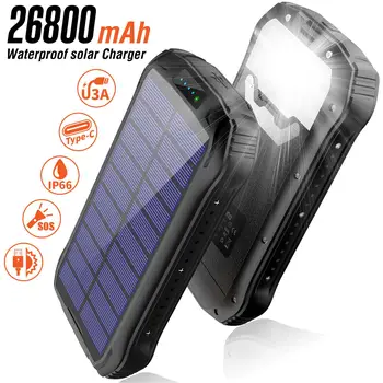 26800mAh Solar Power Bank 10W Qi Bezdrôtové Nabíjanie PD18W Poverbank Pre iPhone 11 Samsung Xiao Telefón Powerbank Prenosné Nabíjačky