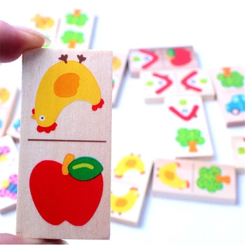 28pcs Deti Hračky Drevené Ovocie Zvierat Rozpoznať Bloky Domino Skladačka Montessori Deti Raného Vzdelávania a Vzdelávanie Logická Hračka