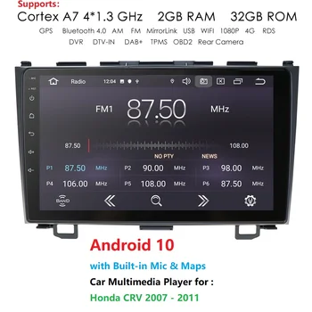 2G+32 G Android 10 autorádia Audio Prehrávač, GPS Na Honda CRV CR-V 2007-2011 Auto Stereo Multimediálny Prehrávač Vedúci Jednotky WiFi, BT OBD2