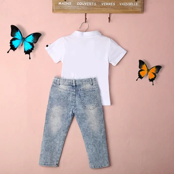 2KS NOVÉ Baby Chlapci Oblečenie Batoľa Detský Biele tričko Top + Džínsy Oblečenie Oblečenie Sady 2-7Y