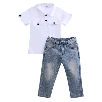 2KS NOVÉ Baby Chlapci Oblečenie Batoľa Detský Biele tričko Top + Džínsy Oblečenie Oblečenie Sady 2-7Y
