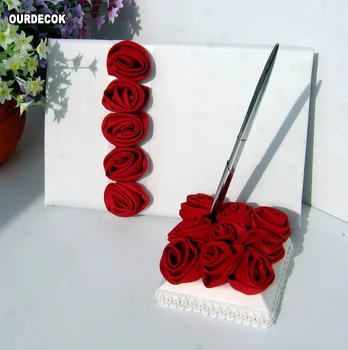 2ks/set Červené/ružové Ruže Dekor Svadobný Satén Kniha Hostí&Pen Set pre Svadobné Dekorácie Produktu Dodávky