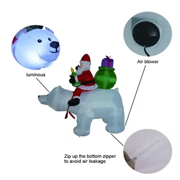 2M Polar Bear Nafukovacie Vianoce, Santa Claus na Koni Polar Bear LED Tras Hlavy Bábika Indoor Outdoor Domáce Záhradné Dekorácie