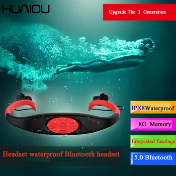 2v1 Bluetooth Bezdrôtové Slúchadlá &MP3 Prehrávač Hudby 8G Slúchadlá IPX8 Vodotesné Plávať Šport Neckband Stereo Headset s Mikrofónom