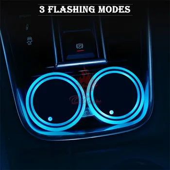 2X LED Auto Držiak Pad 7 Farieb, 3 Režimy Blesku Nabíjanie pomocou pripojenia USB Mat Luminiscenčných Pohár Pad Akryl Č Logo Interiéru Atmosféru Lampa