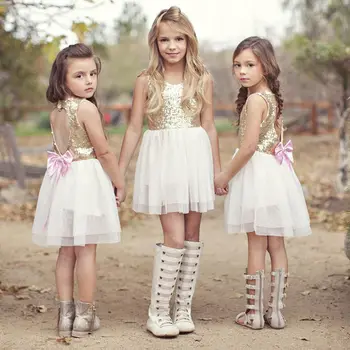 3-10Y Deti Baby Girl Dress Oblečenie Flitrami Party Šaty Mini Loptu Formálne Láska Backless Princezná Luk Backless Šaty Šaty Dievča