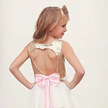 3-10Y Deti Baby Girl Dress Oblečenie Flitrami Party Šaty Mini Loptu Formálne Láska Backless Princezná Luk Backless Šaty Šaty Dievča