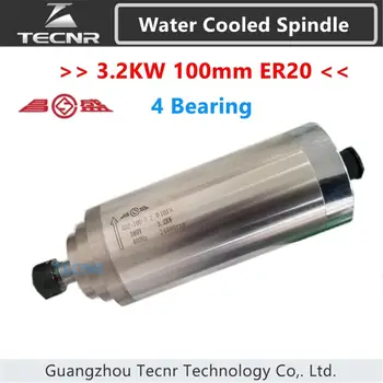 3.2 KW vodou chladený vreteno 4 ložisko 220V 380V priemer 100MM ER20 pre cnc gravírovanie rezací stroj GDZ-100-3.2