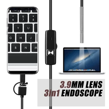 3.9 MM 3 v 1 Borescope Inšpekcie Fotoaparát Vodotesný Mini Pružné, Pevné Had Kábel USB Endoskop Typ C Pre Android Telefónu Auto