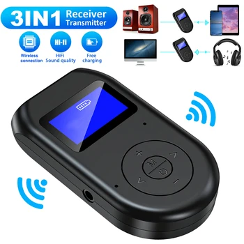 3 in1 Bluetooth 5.0 Vysielač, Prijímač Prenosný Bezdrôtový Audio 3,5 mm Adaptér LCD Displej Pre Telefón, TV, PC, CD MP3/MP4