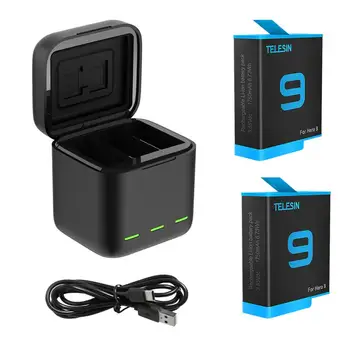 3-kanálové USB Nabíjačka Batérií S Nabíjací Kábel Pre GoPro Hero 9 Čierna, plne Kompatibilné S Go Pro 9 fotoaparát