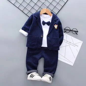 3 ks vyhovuje Baby Boy Šaty Nové Krst Formálnej Strany Kombinézu Oblečenie Darček dlhý Rukáv jeseň nastaviť 9 12 18 24 Monthes