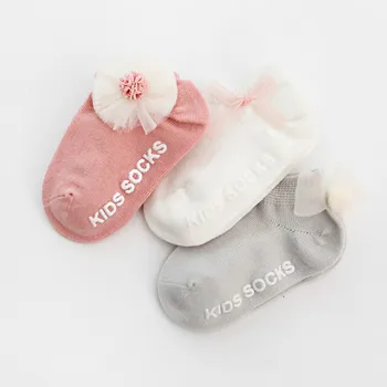 3 Páry Novorodenca Členkové Ponožky Roztomilý Batoľa Bavlna protišmyková Podlaha Ponožky Baby Dievčatá 3D Rozstrapatené Bowknot Kvet Prvý Walker Ponožky