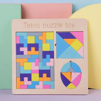3 v 1 3D Drevené Puzzle Skladačka Rada Puzzle, Hračky Tangram T-list Tetris Sudoku Montessori Vzdelávacie Hračky pre Deti,